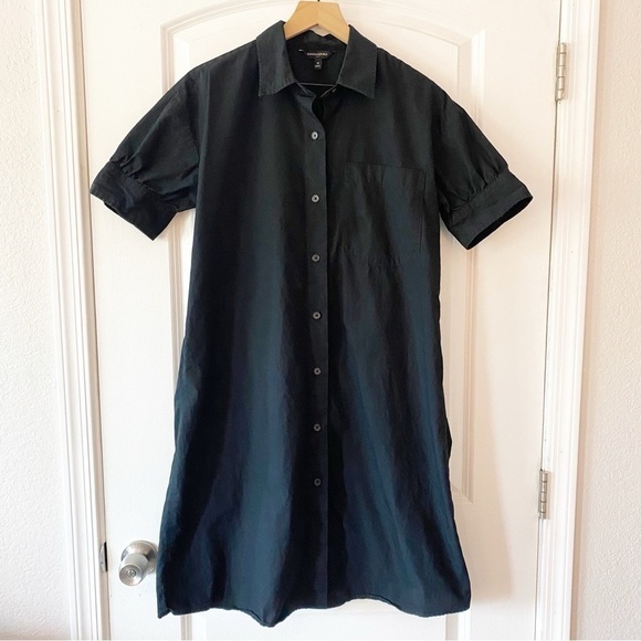 BANANA REPUBLIC Black Poplin Knee Length Collared Shirt Dress Preppy - Picture 2 of 8